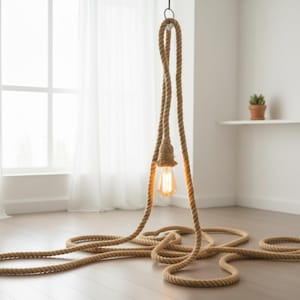 シングルロープペンダントライト、長さ調整可能なコード、素朴なDIY照明キット、ジュートロープランプ、工業用エジソン電球器具