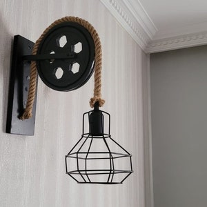 rustic wheel rope bulb cage wall lamp, crane cage sconce, retro medieval style wall lamp, entryway, corridor,cafe, restaurant, bar wall lamp