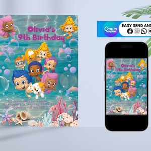 Invitación de Bubble Guppies. Invitación animada de Bubble Guppies, invitación de cumpleaños de Bubble Guppies, invitación de cumpleaños