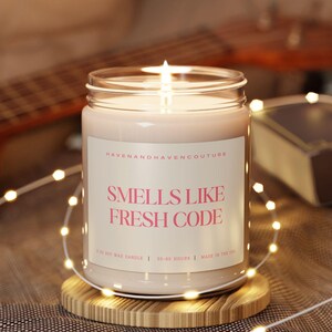 Smells Like Fresh Code Candle - Funny Programmer Gift, Tech Office Decor, Software Developer Appreciation Candle