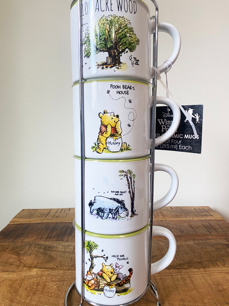 Winnie the Pooh Stacked Ceramic Mug Set of Four 10 Oz Cups, Winnie the