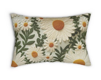 LUMBAR PILLOW Whimsical Daisy Design, Fresh Spring Floral for Farmhouse, Garden Party, Shabby Chic, Cottagecore Decor Premium Lumbar Pillow