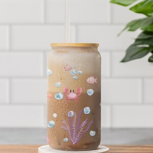 Under the Sea Sipper Glass, 16oz - Retro Colorful Water Live Cute Gift for Friend, Ocean Theme Cup, Beach Party Tumbler, Tropical Drinkware,