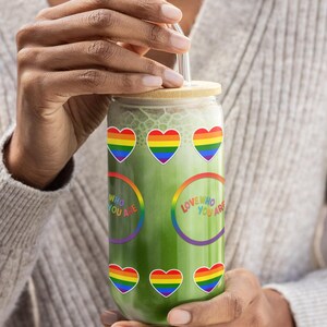 Pride Rainbow Sipper Glass: LGBTQ+ 16oz Tempered Glass Tumbler