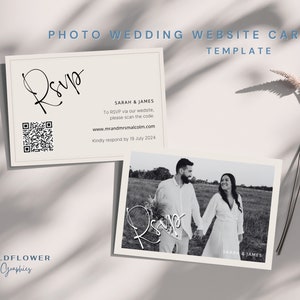 Biglietto per sito web di nozze, biglietto RSVP, biglietti con codice QR, biglietto di matrimonio minimale, funzionalità modificabili, stampabile, download