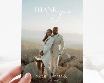 Carte de remerciement de mariage, mariage moderne, mariage bohème, mariage noir et blanc, merci moderne, photo de remerciement, carte de remerciement