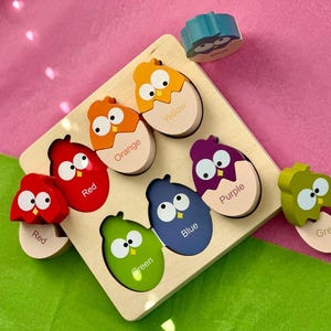 Rompecabezas de pájaro Montessori personalizado: juguete de madera con colores a juego