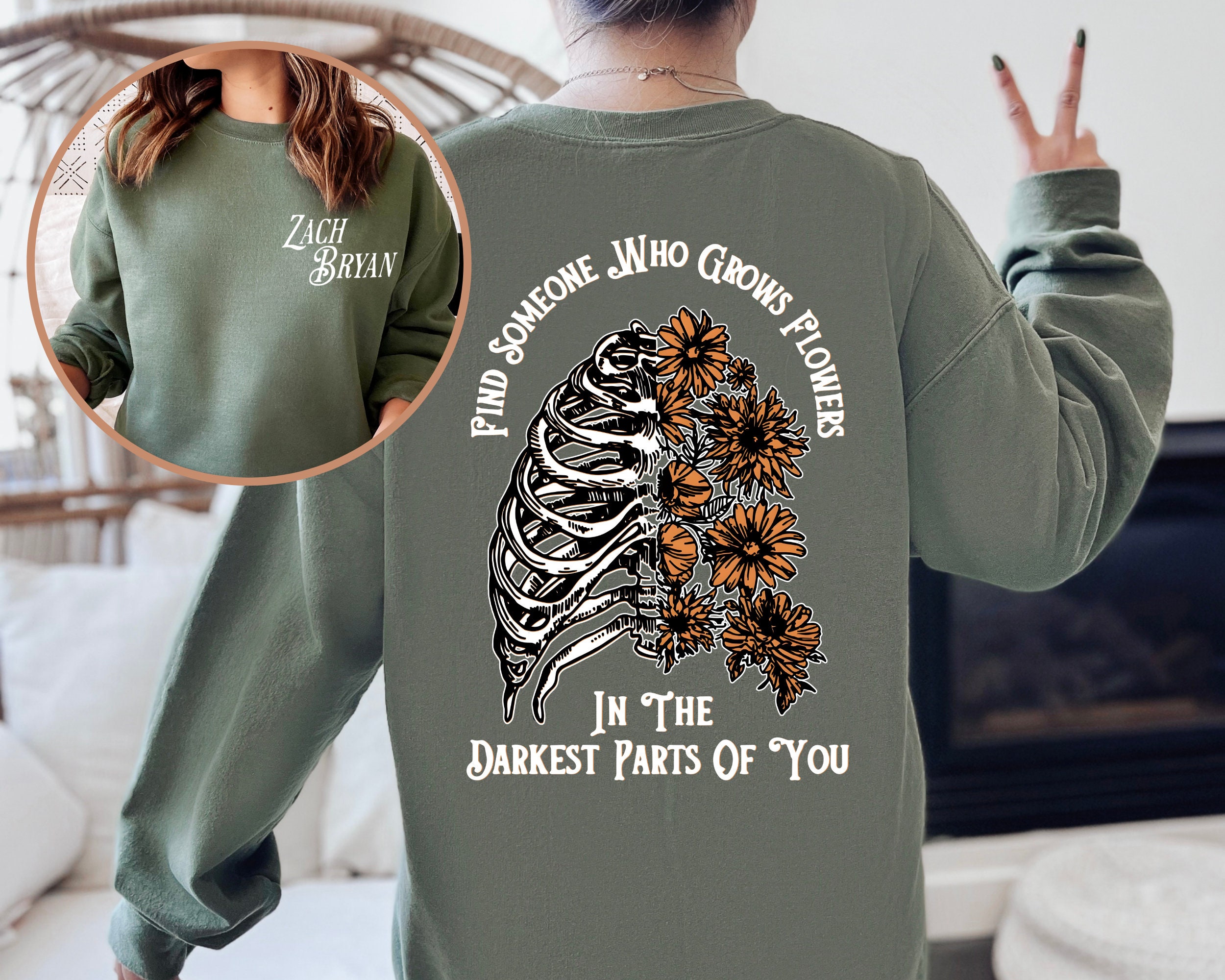 Zach Bryan Front and Back Printed Sweatshirt, Find Someone Who Grows Flowers