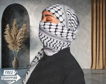 Palestinian Style Kufiya, Arab Keffiyeh Palestine Scarf, Cotton Shemagh Keffiyeh with Tassels, Unique Head Neck Scarf Desert Hiking Scarf