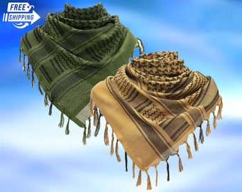 2 Pcs Palestine Shemagh Scarf Set, Vintage Traditional Palestinian Keffiyeh, Unique Arab Style Head Scarf, Unisex Hiking Scarf with Tassels