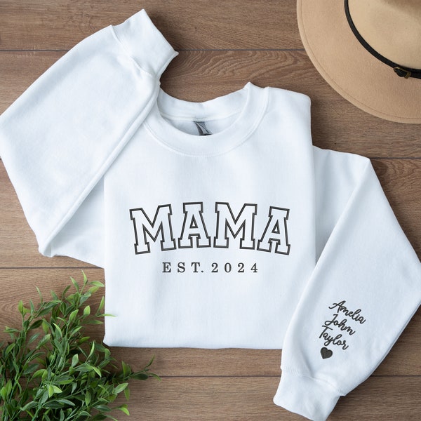 Mama Embroidered Sweatshirt, Custom  Mama Kids Name Sweater, Personalized Est Date Crewneck Mom Sweater, Grandma Birthday Presents for Mom