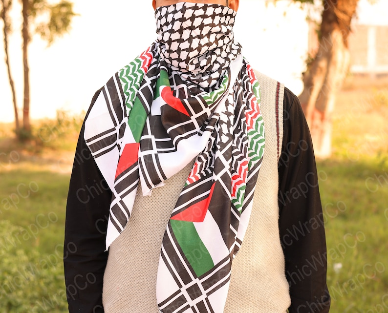 1 Pz Nero Rosso Arabo Kafiya Keffiyeh Arabo Musulmano Testa Sciarpa Collo Avvolgere Per Adulti Palestina Turbante Hijab Shemagh Copricapo - Foto 2