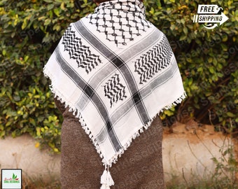 Arab Style Palestine Keffiyeh Scarf, Palestinian Shemagh Cotton Keffiyeh, Traditional Head Neck Shemagh Scarf, Wide Tassels Scarf for Adults