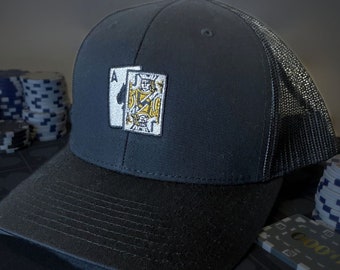 Ace Jack Poker/BlackJack Trucker Hat -- Ace of Spades & Jack of Clubs -- Gifts for Poker Players, Casino Trips,  Gifts for Him.