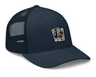 Pocket Queens Poker Trucker Hat - Queen of Clubs & Queen of Spades - Gifts for Poker Players, Casino Trips Playing Card Games Gifts for Her
