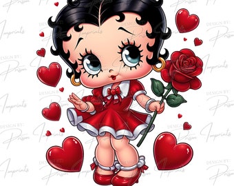 Valentine-Betty Boop: Valentines Day Shirt/Sweater, PNG Only, Sublimation Png, Dtf download.