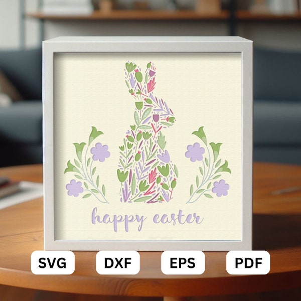 Easter Bunny floral shadow box svg, layered paper art shadow box,  floral shadow box template gift decoration, Paper craft cut file project