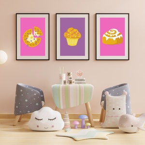 Delightful Kid-Friendly Foodie Trio - Pink & Purple Digital Download Posters (Set of 3) |  24 x 30 | Foodie Poster, Kitchen Art, Foodie Gift