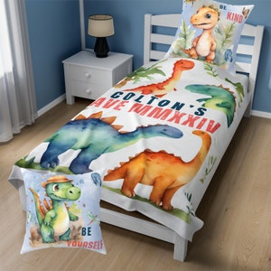 Cushion Cover for your Son Bedroom Nursery Boy Pillow Cover with Dinosaur Be Yourself Quote Be Kind Spun Polyester Square Pillow