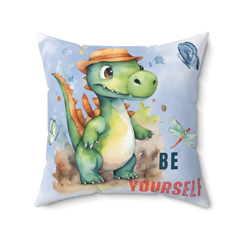 Cushion Cover for your Son Bedroom Nursery Boy Pillow Cover with Dinosaur Be Yourself Quote Be Kind Spun Polyester Square Pillow