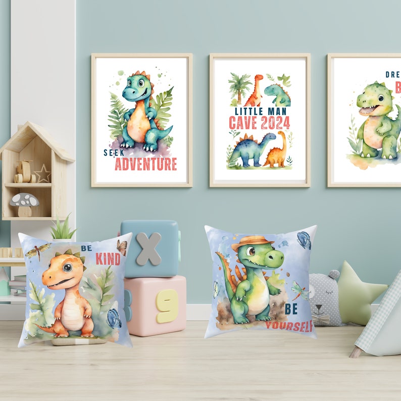 Cushion Cover for your Son Bedroom Nursery Boy Pillow Cover with Dinosaur Be Yourself Quote Be Kind Spun Polyester Square Pillow