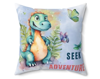 Federa per cuscino per la camera da letto di tuo figlio, per la cameretta dei bambini, con dinosauro Seek Adventure, cuscino quadrato Dream Big Spun in poliestere