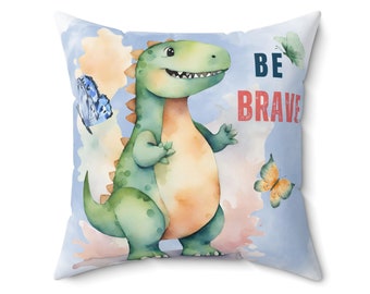 Housse de coussin pour chambre de bébé, garçon, taie d'oreiller avec dinosaure, citation courageux, courage, oreiller carré en polyester filé