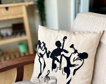 Musical Organic Cotton Punch, Handmade Punch Needle, Embroidered pillow, Punch needle, Decorative Pillows, Hand Tufted Punch Needle Pillow