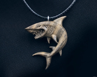 Handcrafted Wooden Shark Pendant - Unique Ocean-inspired Jewelry, Shark Necklace, Wood Shark, Wood Jewelry, Gift Idea