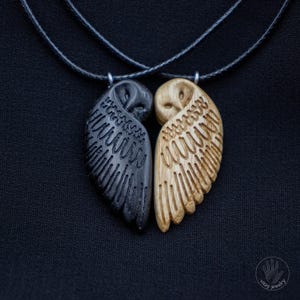 Couple Wooden Owl Pendants, Bog Oak and Ash Owl Necklace Set, Owl Necklace, Wood Jewelry, Couple Necklace, Matching Jewelry, Gift for Lovers