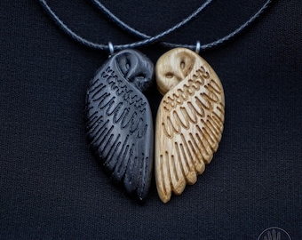 Couple Wooden Owl Pendants, Bog Oak and Ash Owl Necklace Set, Owl Necklace, Wood Jewelry, Couple Necklace, Matching Jewelry, Gift for Lovers