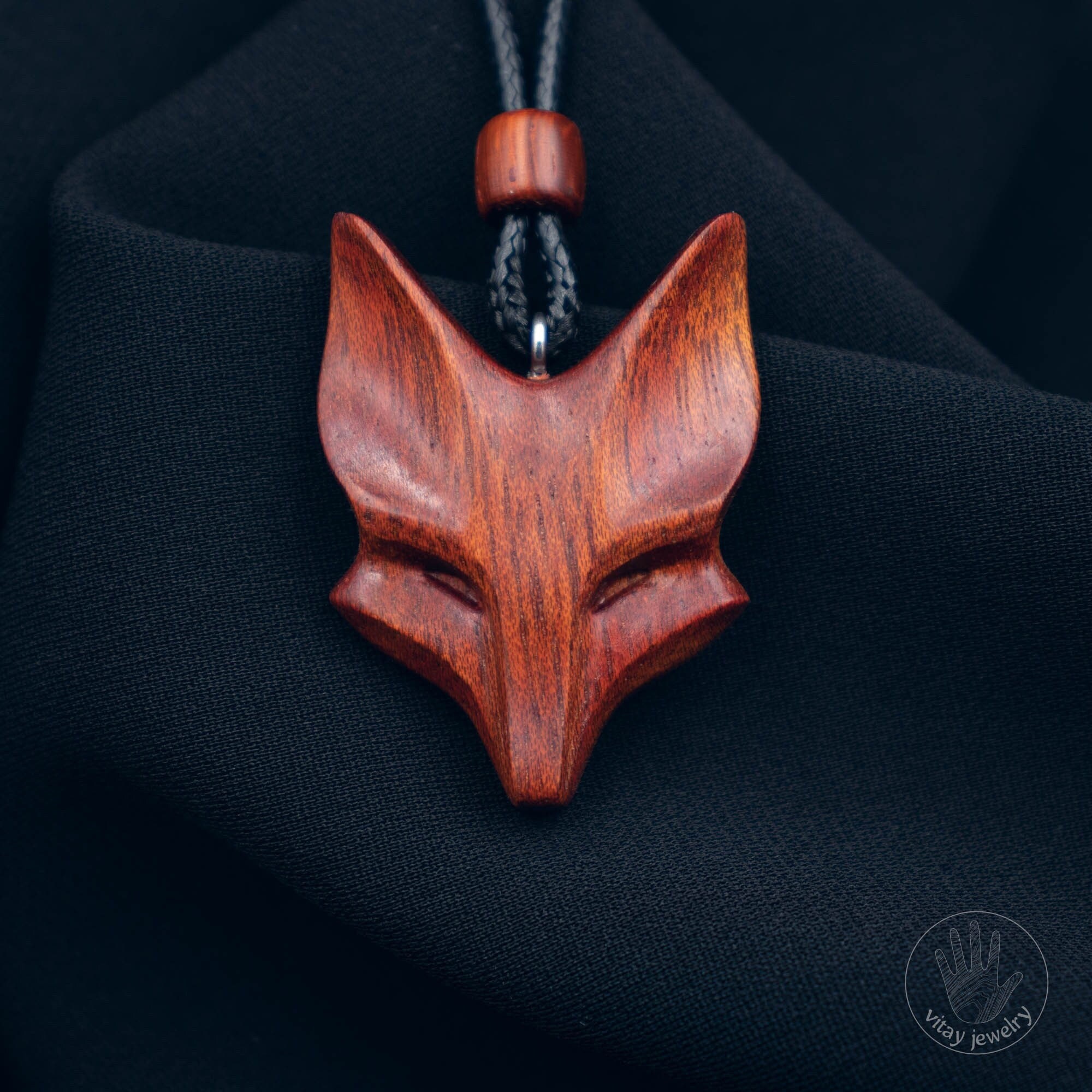 Fox Necklace, Wooden Fox, Fox Pendant, Red Fox Necklace, Wood