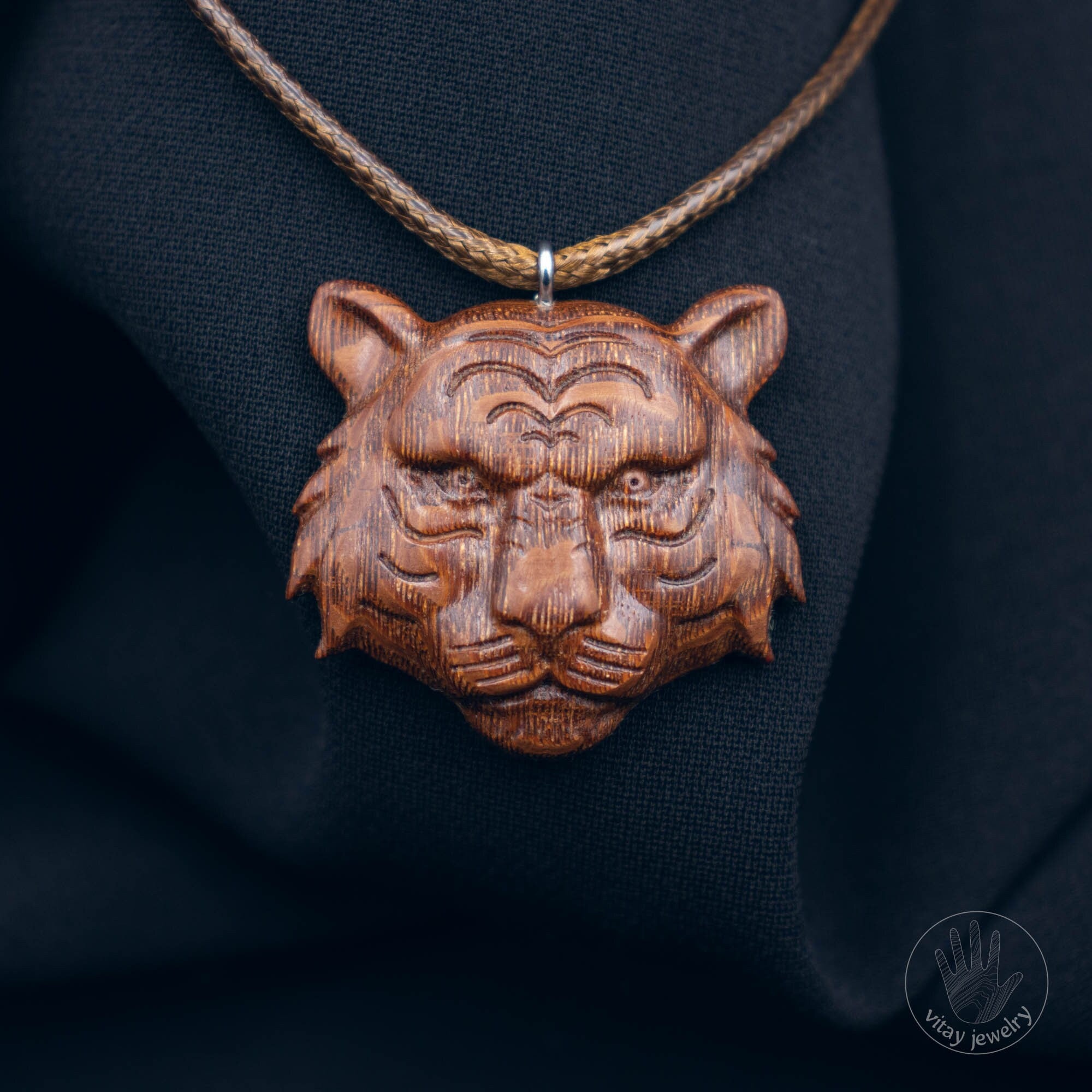 Tiger Wooden Necklace, Wood Jewelry, Wood Tiger, Tiger Eye Pendant, Tiger  lover gift