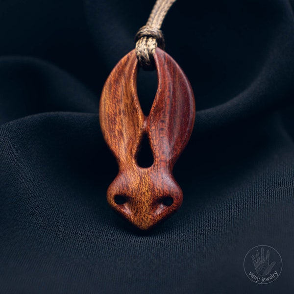 Wood Jewelry, Rabbit Necklace, Bloodwood Rabbit Head Pendant | Handcrafted Wooden Jewelry