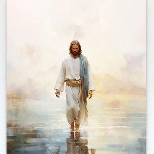 Jesus Christus geht auf dem Wasser, christliche Kunst, digitales Jesus-Porträt, ich werde mit Christus LDS gehen, Jesus-Ölgemälde, Bibel-Vers-Wandkunst
