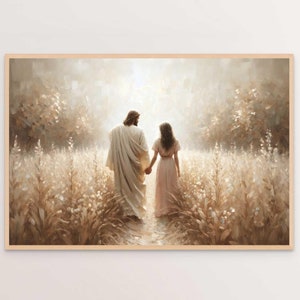 Bond of Faith, Digital Christian Art, Jesus and Woman, Jesus Portrait, LDS Painting, Bible Art, Jesus Walking with Woman, Christian Wall Art