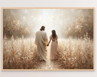 Bond of Faith, Digital Christian Art, Jesus and Woman, Jesus Portrait, LDS Painting, Bible Art, Jesus Walking with Woman, Christian Wall Art