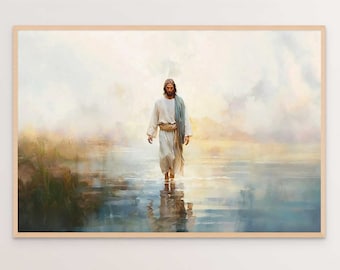 Jesus Christ Walking on Water, Christian Art, Digital Jesus Portrait, I Will Walk With Christ, Jesus Oil Painting, Bible Verse Art, LDS Art