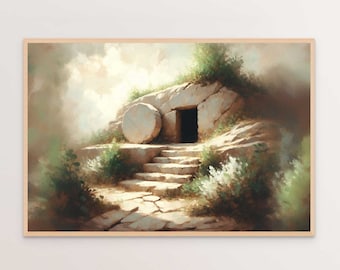 The Tomb is Empty, Easter Christian Painting, Easter Art, Jesus Christ Is Risen, He is Risen Art, Bible Prints, Jesus Print, Christian Print