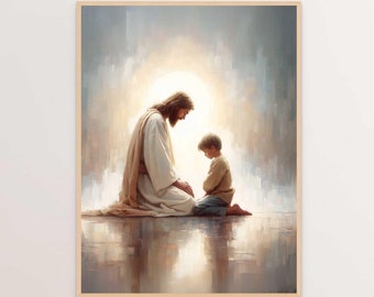 Silent Prayers, Christian Painting, Jesus with Boy, Jesus Picture, LDS Art, Bible Printable, Christ and Kids Art, Jesus Wall Art, Christ PNG