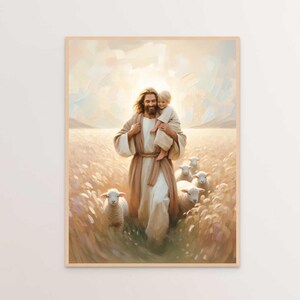 Familia del Pastor, Pintura Cristiana, Arte de Jesús el Pastor, Pintura de Jesús, Pintura SUD, Láminas Bíblicas, Arte de Jesús y el Cordero, Arte Mural Católico