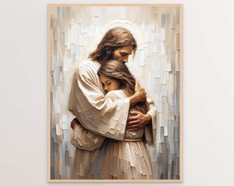 【美品】888Ｈｚ Jesus Christ ゴールド マドモアゼル・愛 巾着付 Comfort With Him, Christian Wall Art, Jesus Hugs Girl, Jesus and