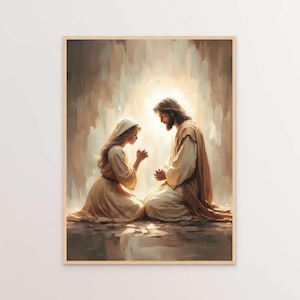 Jesus Praying with Woman, Christian Wall Art, Jesus with Girl, Jesus Painting, LDS Painting, Bible Art, Jesus with Woman, Christian Download