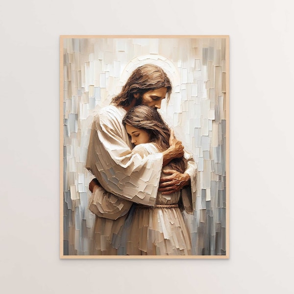 Comfort With Him, Christian Wall Art, Jesus Hugs Girl, Jesus and Woman, Jesus with Girl, Digital Jesus Art, Digital LDS Art, Christ Download