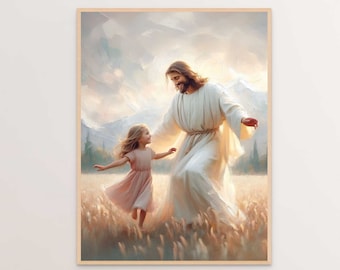 Dancing Faith, Christian Art, Jesus and Girl Dancing, Jesus Painting, LDS Art, Jesus With Children Art, Bible Painting, Christian Printable