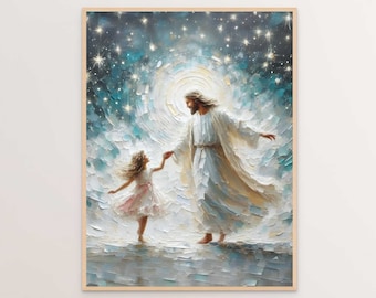 Jesus and Little Girl Dancing, Christian Wall Art, Jesus and Children Art, LDS Art, Bible Verse Wall Art, Christian Painting, Jesus and Girl