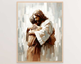 Never-ending Support, Digital Christian Art, Jesus Hugging Man, Jesus Support Art, Jesus Christ Painting, LDS Wall Art, Bible Verse Wall Art