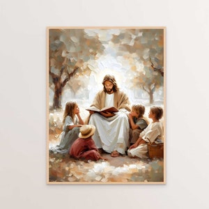 Jesus Teaching Children, Digital Christian Art, Christ and Kids Art, LDS Art, Digital Jesus Art, Bible Digital Wall Art, Christian Printable