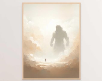 David y Goliat, pintura bíblica, arte cristiano, arte con parábolas, grabados cristianos, arte mural bíblico, arte del Antiguo Testamento, arte católico, Jesús PNG