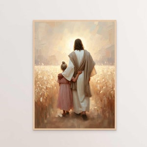 The Love of Christ, Christian Wall Art, Jesus Walking with Girl, Digital Jesus Painting, LDS Art, Bible Verse Wall Art, Jesus with Children